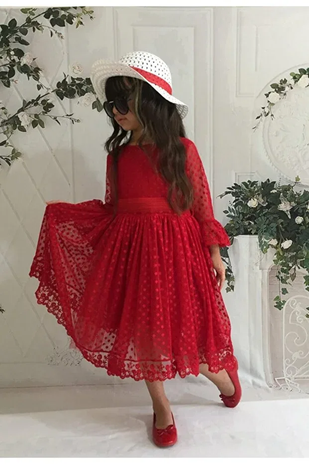 Детское платье для девочек кружевное Delfini Kids, Red — фото 3