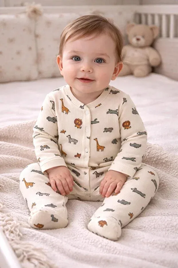 Детский комбинезон для новорожденных с принтом Safari Cotton Pack Ellsia, Beige