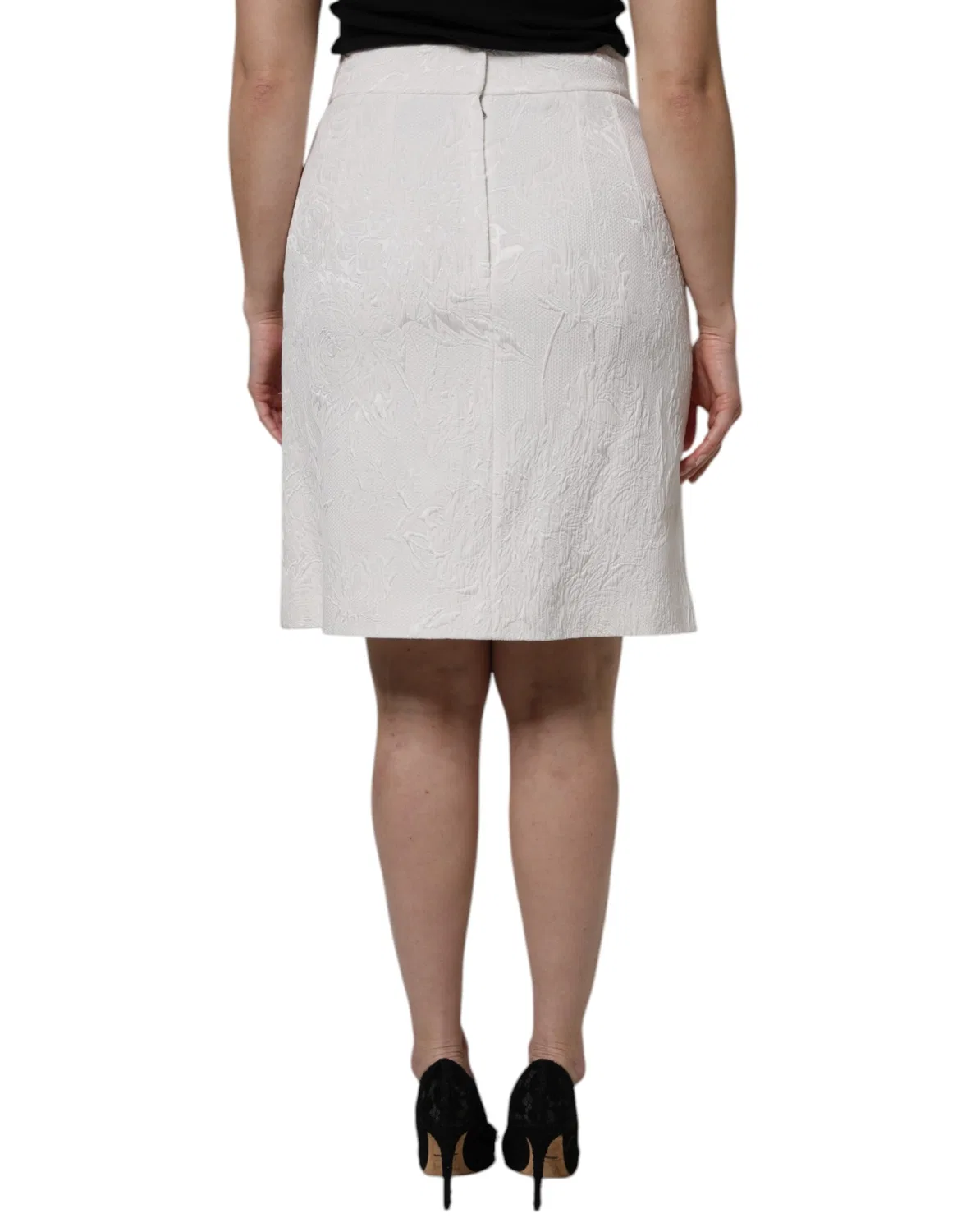 Женская юбка-карандаш с завышенной талией White High Waist Knee Length Pencil Skirt Dolce & Gabbana, White — фото 4