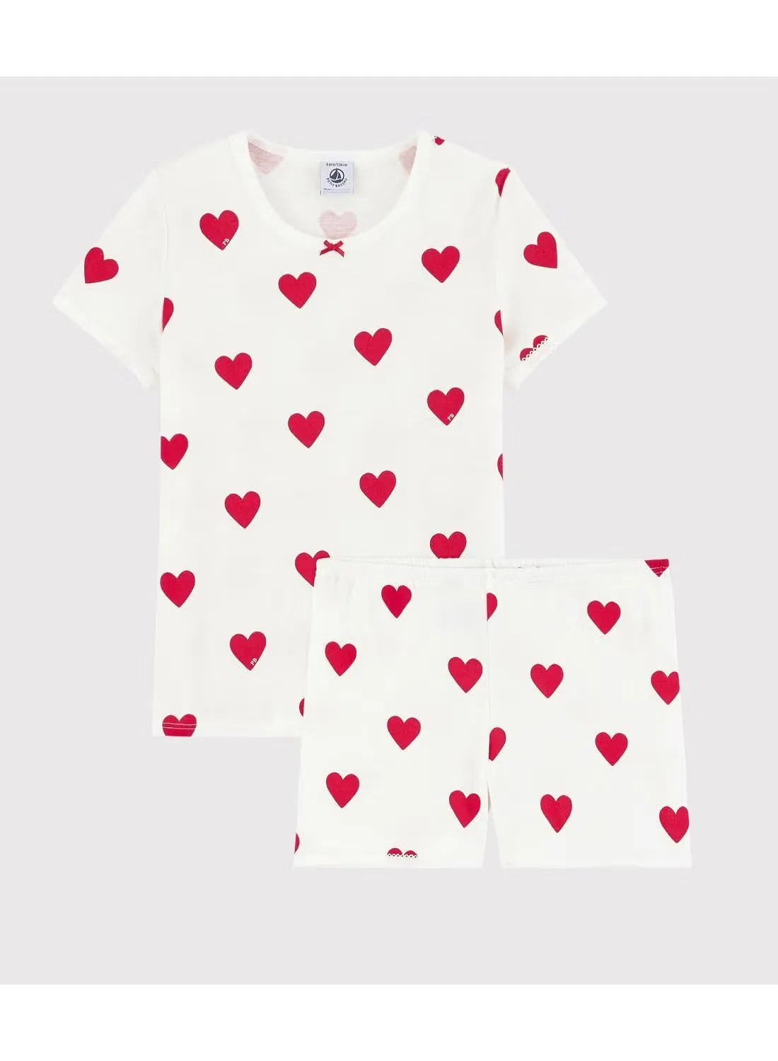 Пижама короткая с принтом сердечек Petit Bateau, белый — фото 3