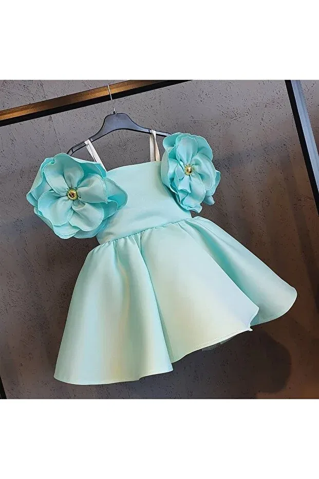 Детское платье для девочек с цветочным принтом Scstil, Mint Green