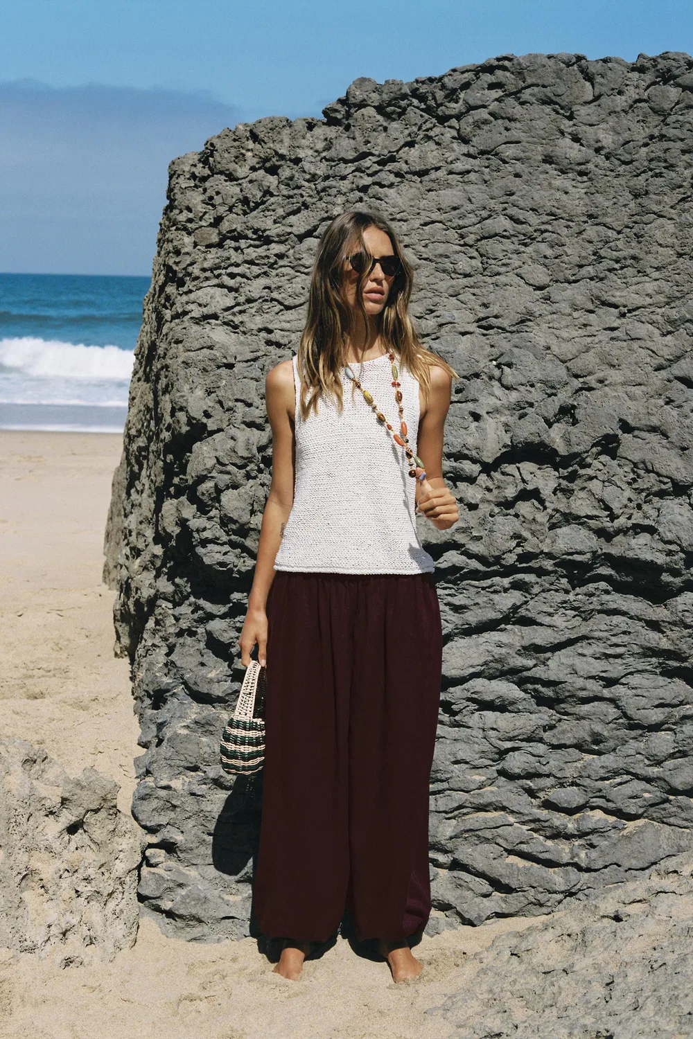 Брюки-саруэль из льняной смеси ZARA, Aubergine