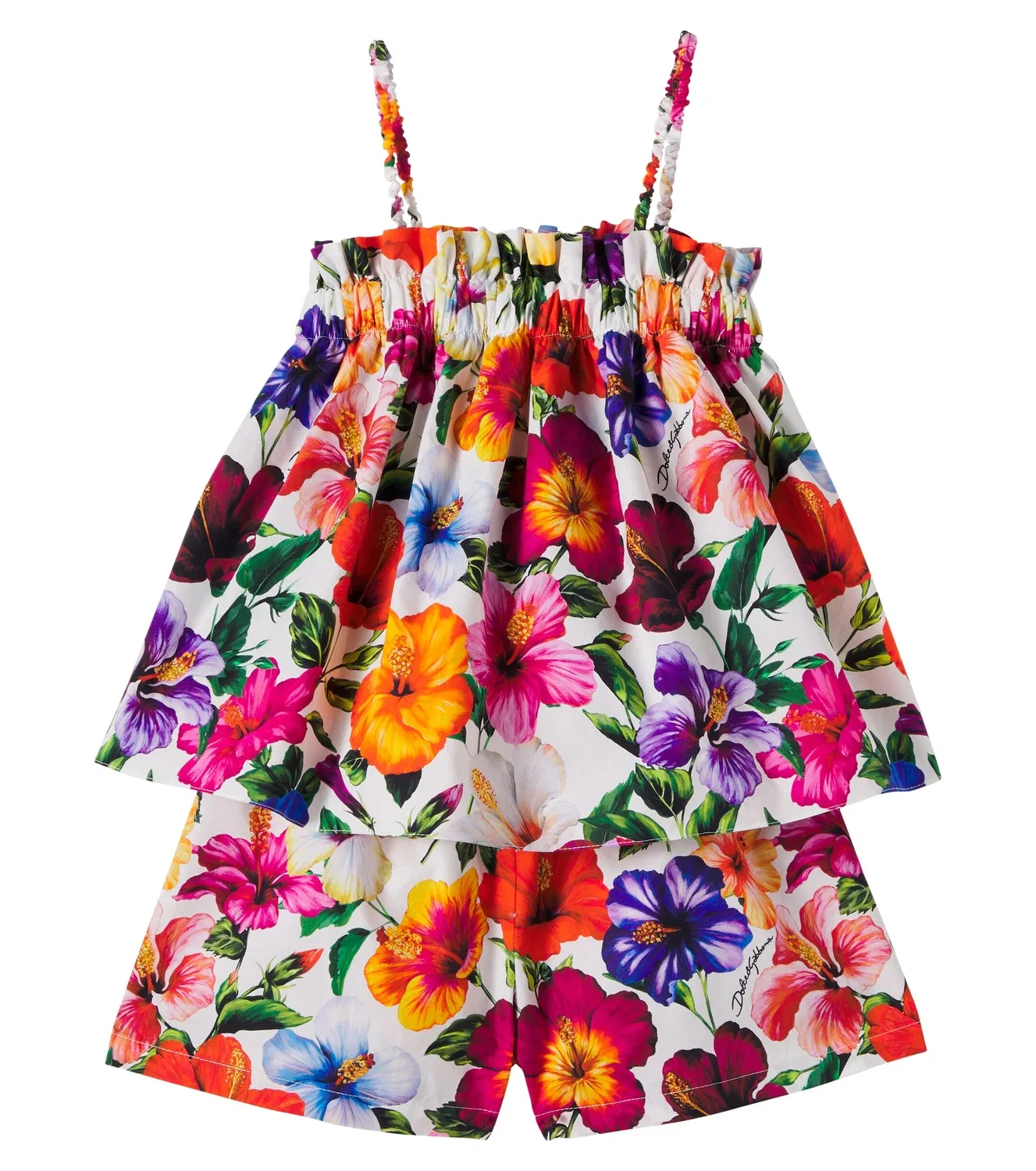 Комплект из топа и шорт с цветочным принтом, хлопковый, Dolce&Gabbana Kids, мультиколор