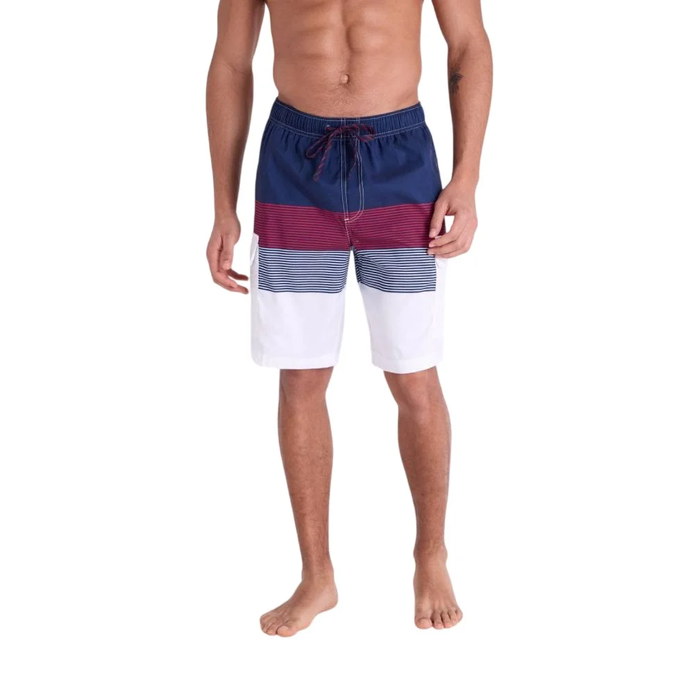 Мужские шорты для плавания U.S. Polo Assn. 10" Colorblock Stripe Cargo, темно-синий/красный/белый