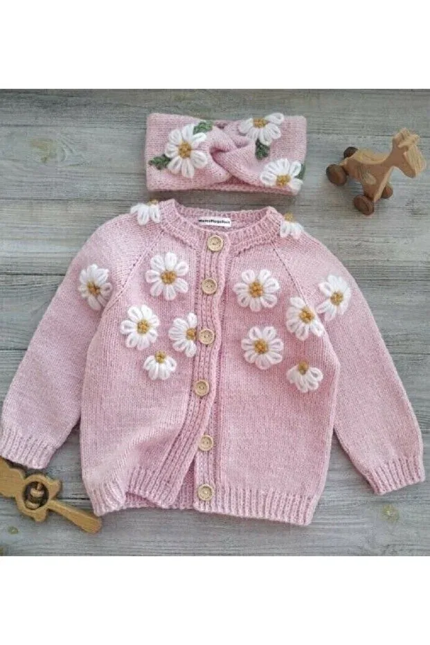 Детский кардиган с цветочной вышивкой Melonndesign, Pink