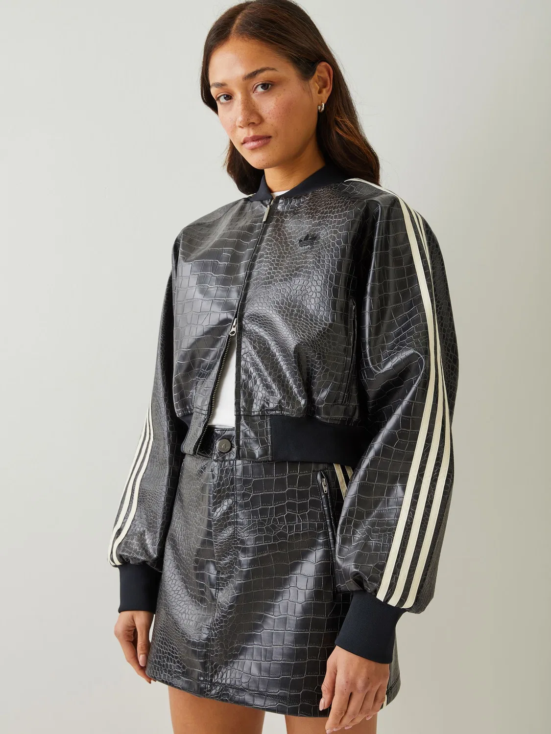 Куртка из искусственной кожи змеиного принта, свободная, adidas Originals, черный