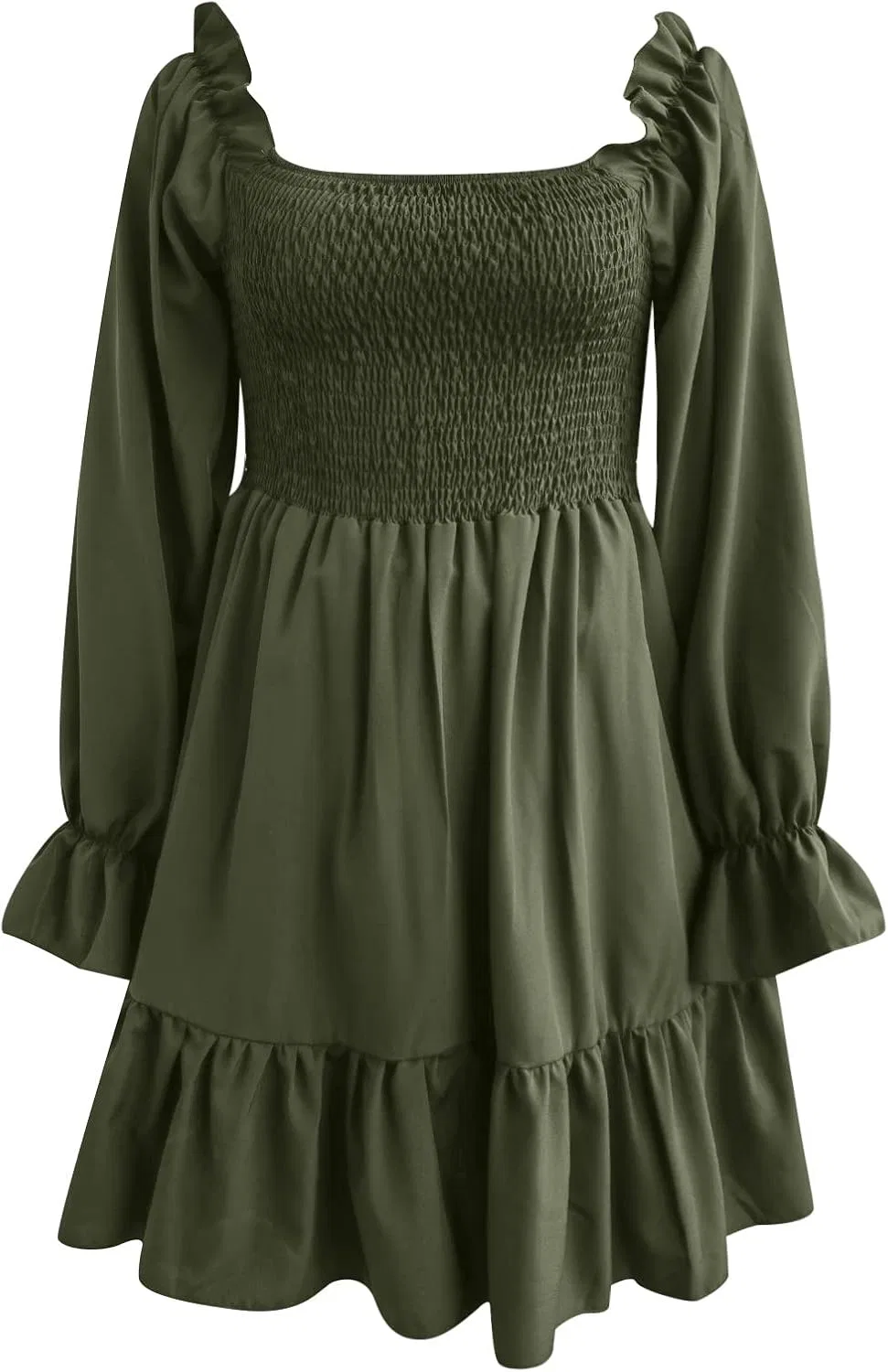 Женское платье с квадратным вырезом и воланами, Army Green — фото 3
