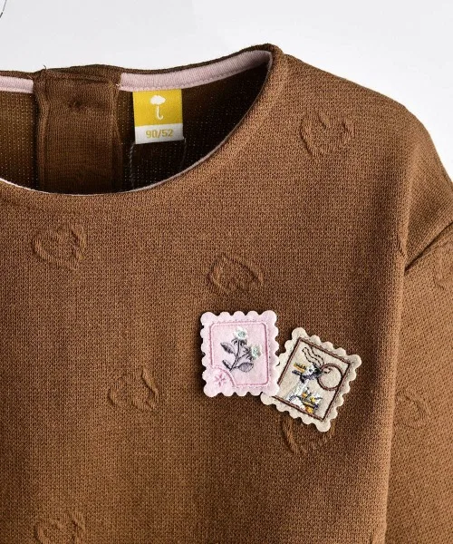 Детская футболка с длинным рукавомс принтом Stamps moimoln, Brown — фото 3