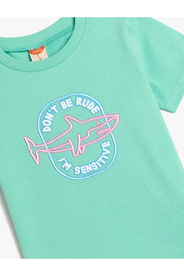 Детская хлопковое футболка с принтом Shark print Koton, Green — фото 3