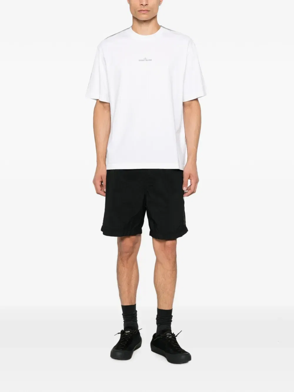 Спортивные шорты с эластичным поясом и логотипом Stone Island, черный — фото 2