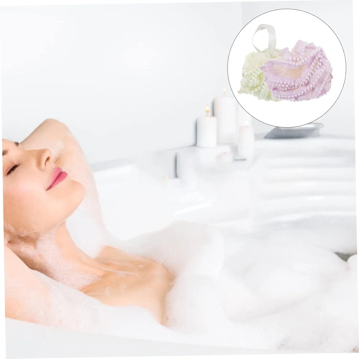 Мочалка для душа 2 шт, ENESEA, 50 г, Белый/Розовый — фото 3