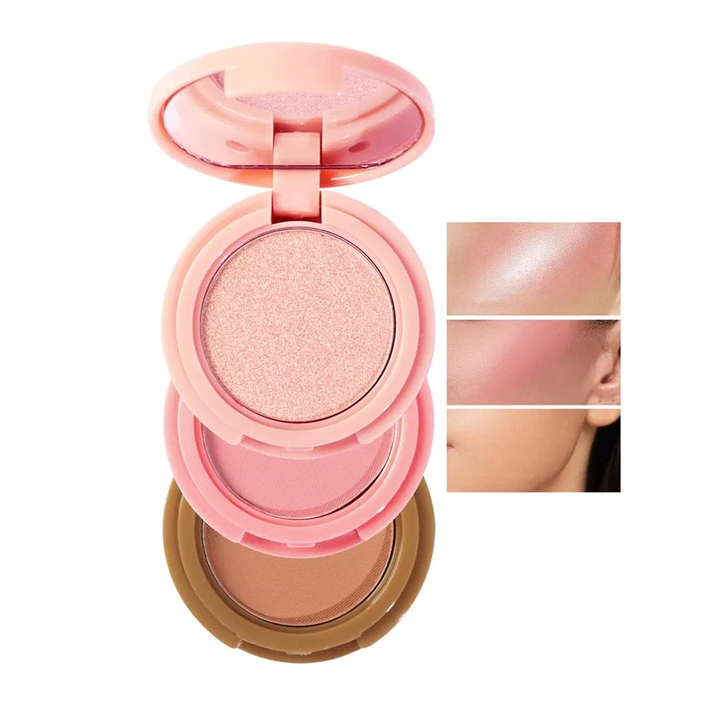 3-in-1 Makeup Palette, Highlighter & Contour & Blush, HADAVAKA, 6 g, 02#