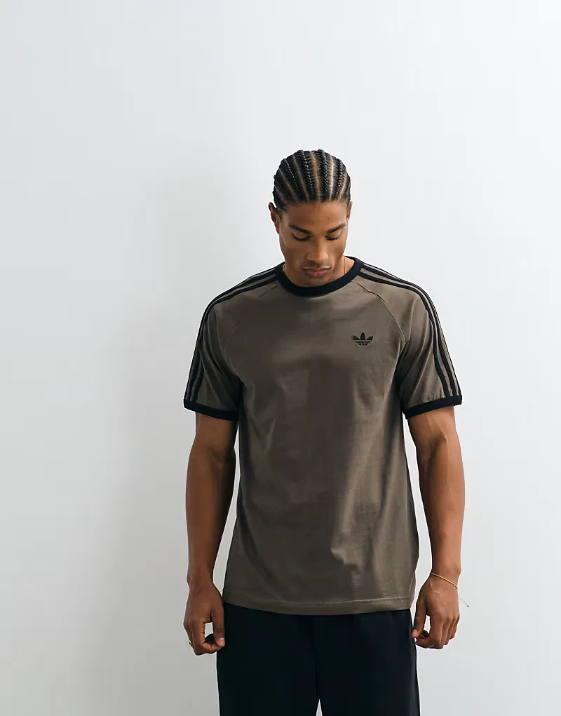 Футболка Adidas Originals с тремя полосками, хаки и, черный — фото 2