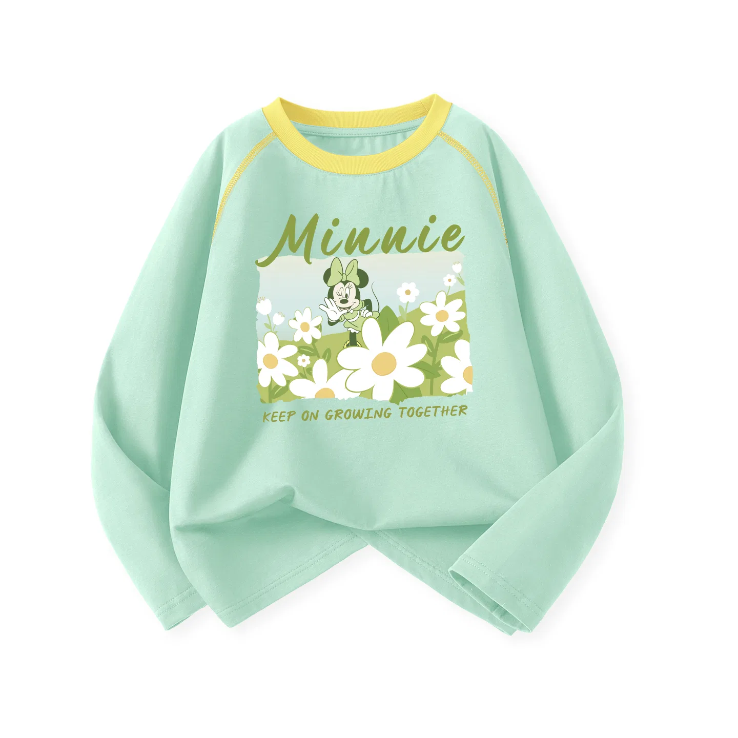 Детская футболка с принтом Disney Kids T Shirts Crew Neck Thin Stretch, Di Floral K Spring Sprout Green — фото 4