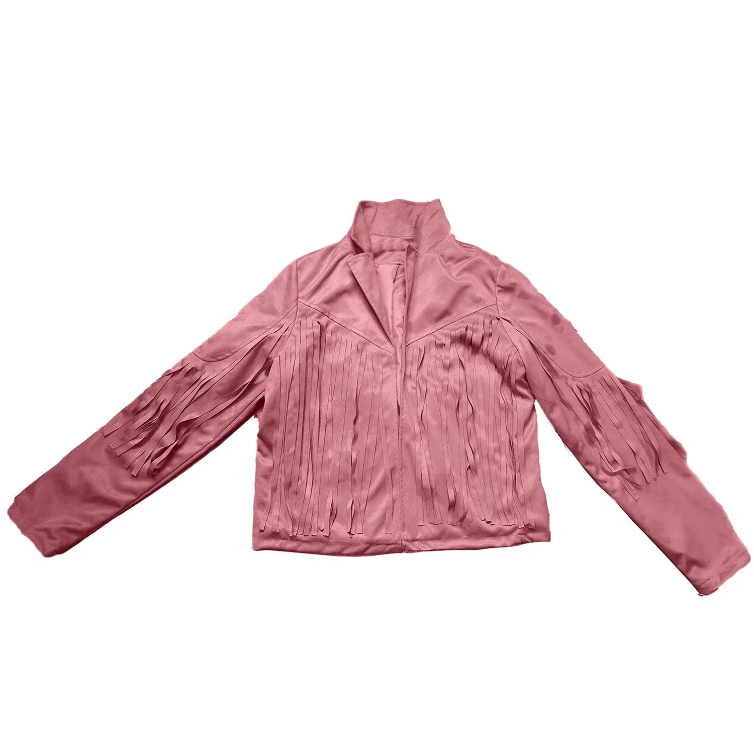 Женское тонкое пальто с длинным рукавом и бахромой, rosa — фото 3