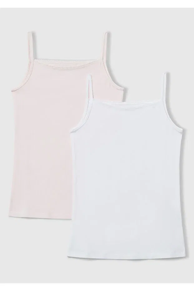 Детский комплект маек для девочек с тонкими бретельками United Colors Of Benetton, White-Pink