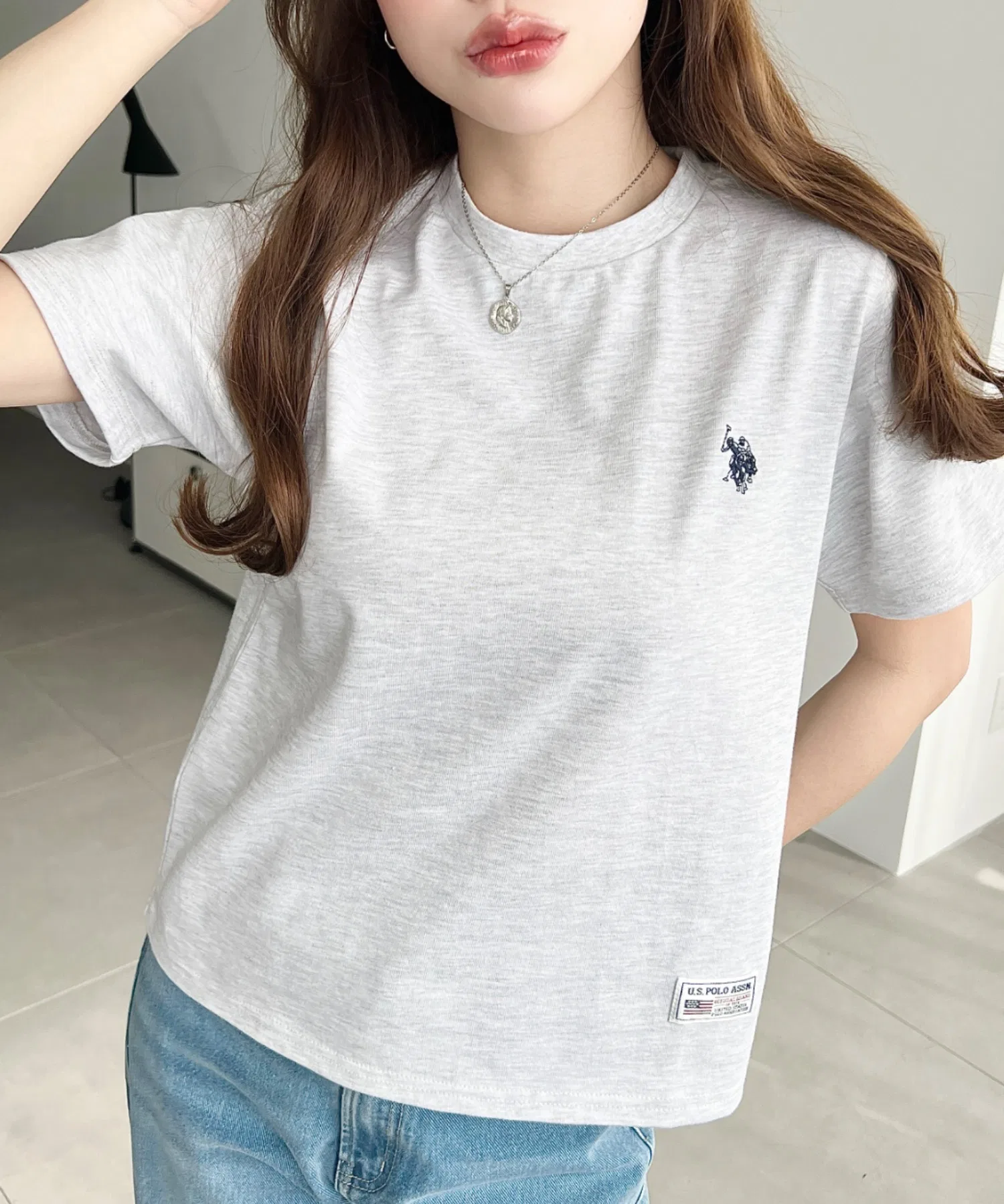 Женская футболка U.S. POLO ASSN. с вышивкой, базовая модель, овсяный