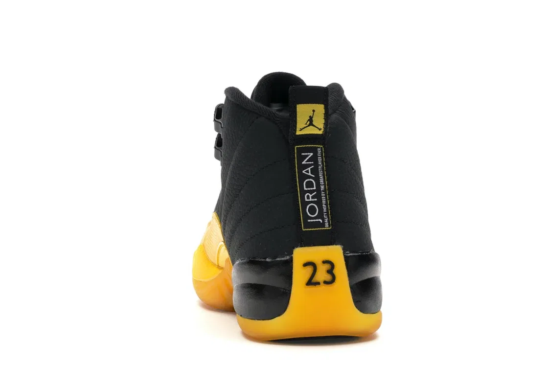 Детские кроссовки для мальчиков с верхом из натуральной кожи Jordan 12 Retro Jordan, Black/University Gold — фото 4