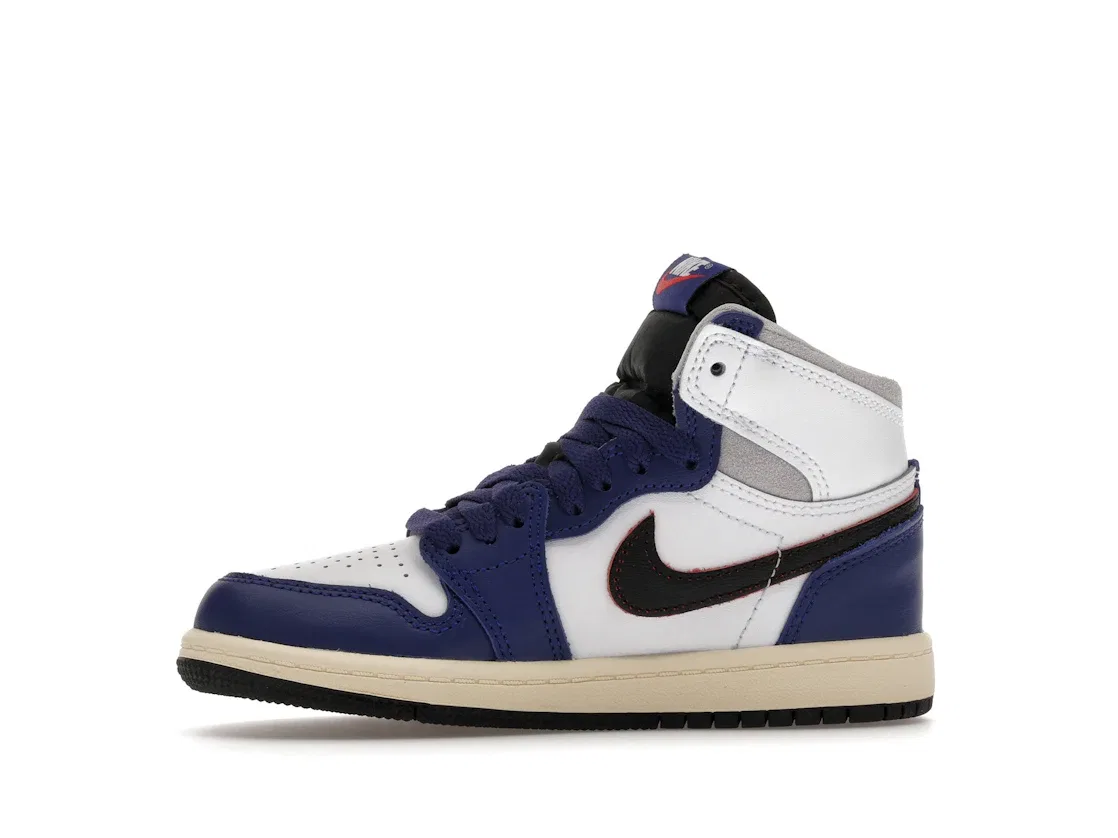 Детские кроссовки высокие с брендовым дизайном Jordan 1 Retro High OG Jordan, White/Black-Neutral Grey-Deep Royal Blue-Muslin — фото 3