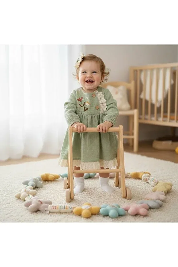 Детский комплект платьев для девочек с кружевом Miniborn, Green — фото 2