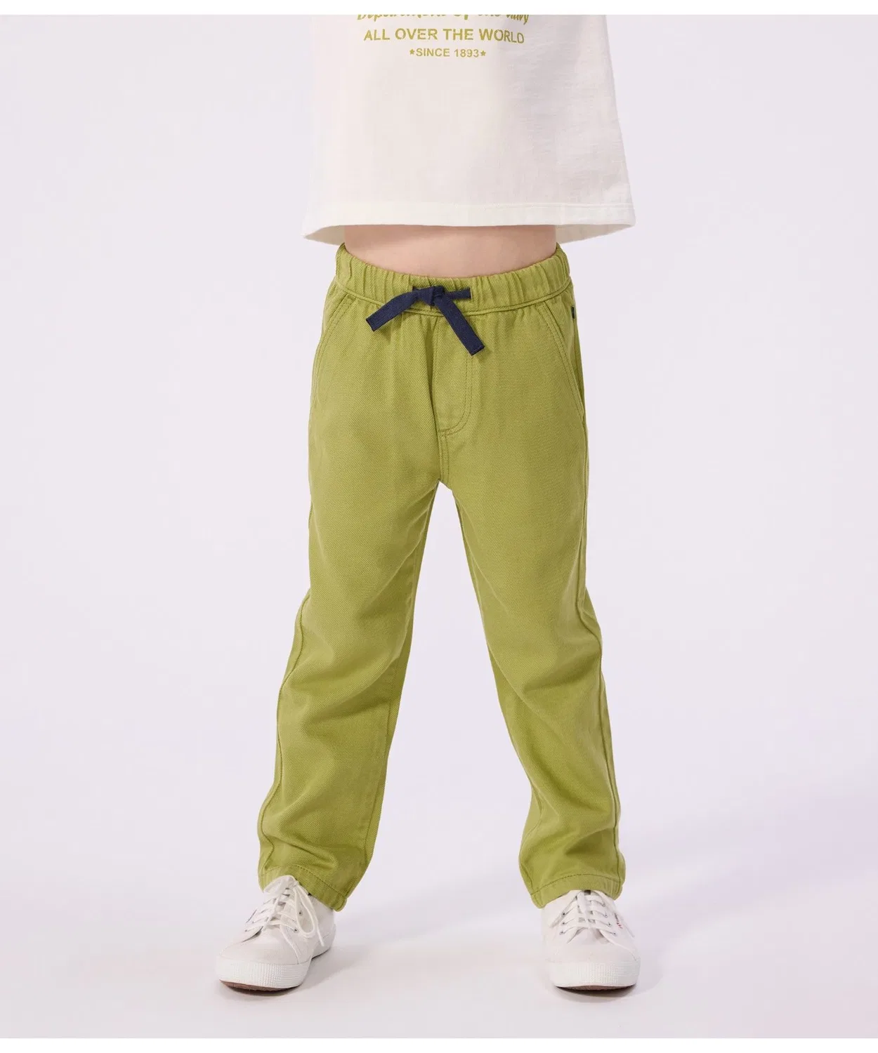 Детские брюки из саржи с эластичным поясом Green PETIT BATEAU
