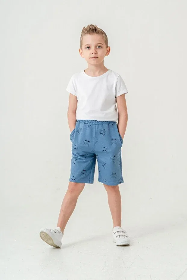 Детские шорты для мальчиков с принтом All Area Cat Printed Mışıl Kids, Element Blue