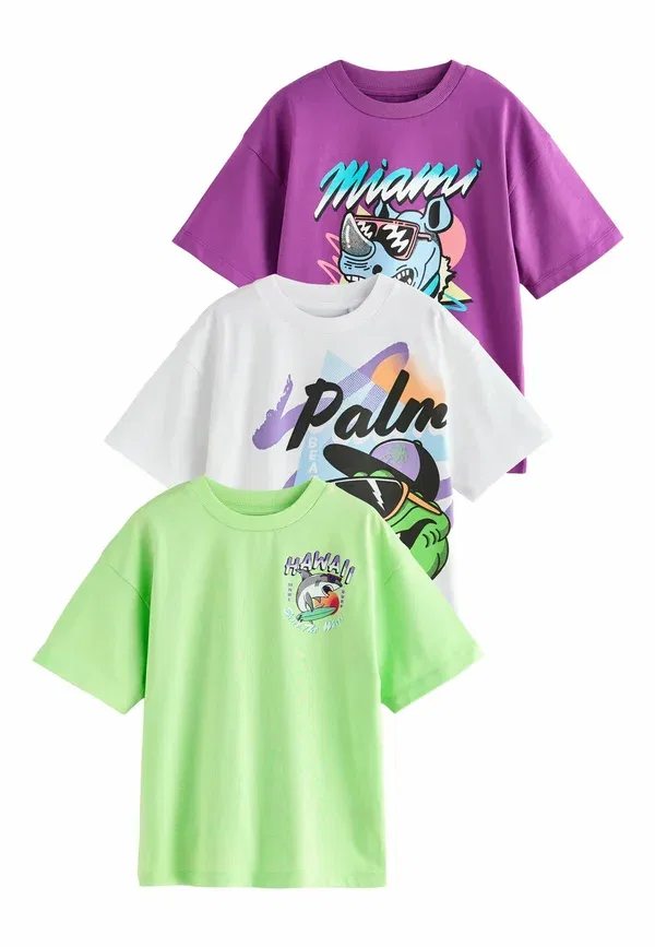 Футболка с принтом Short sleeve graphic t-shirts 3 pack standard Next purple, green, white, белый/зеленый/фиолетовый