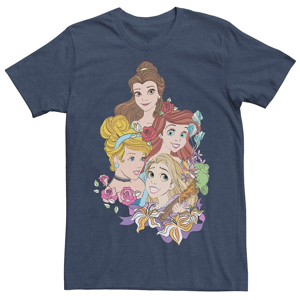 

Мужская футболка Disney Princess с цветочным принтом Belle Cinderella Ariel Rapunzel Licensed Character, цвет Navy Hthr