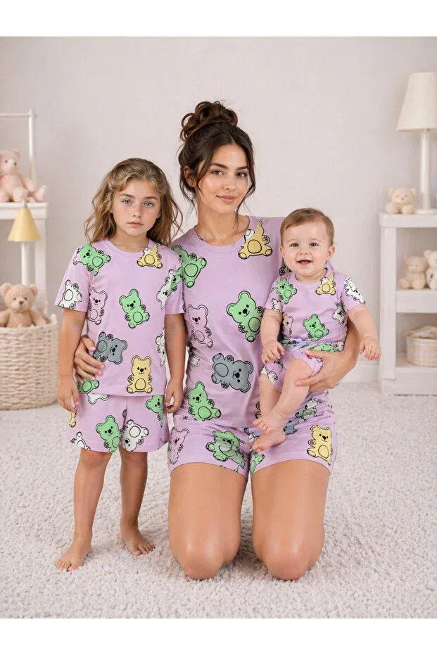Детский комплект пижам с принтом для девочек Mother Baby Pajama Set Drop Kids, Pink Haribo — фото 2