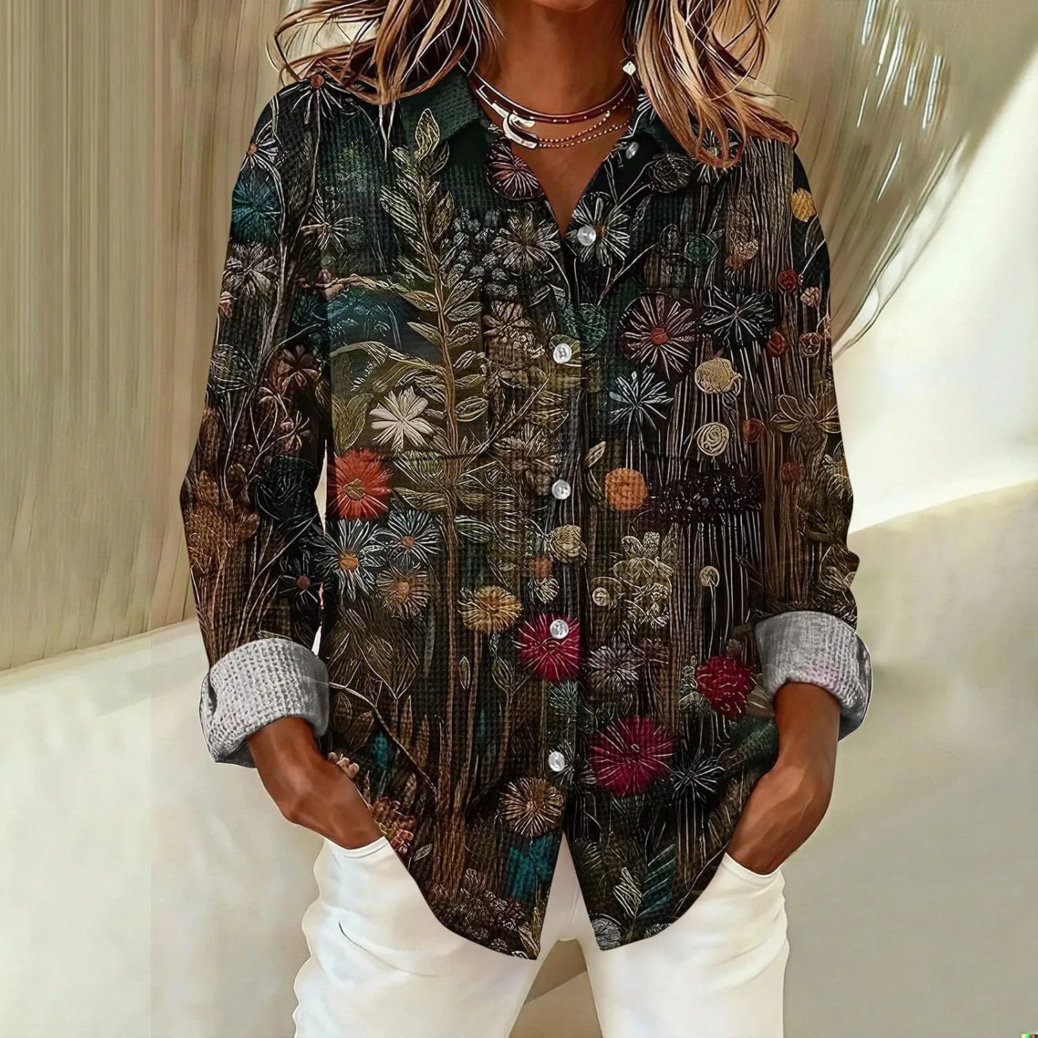 Женская блуза с принтом, модель Boho Button, чёрный — фото 2