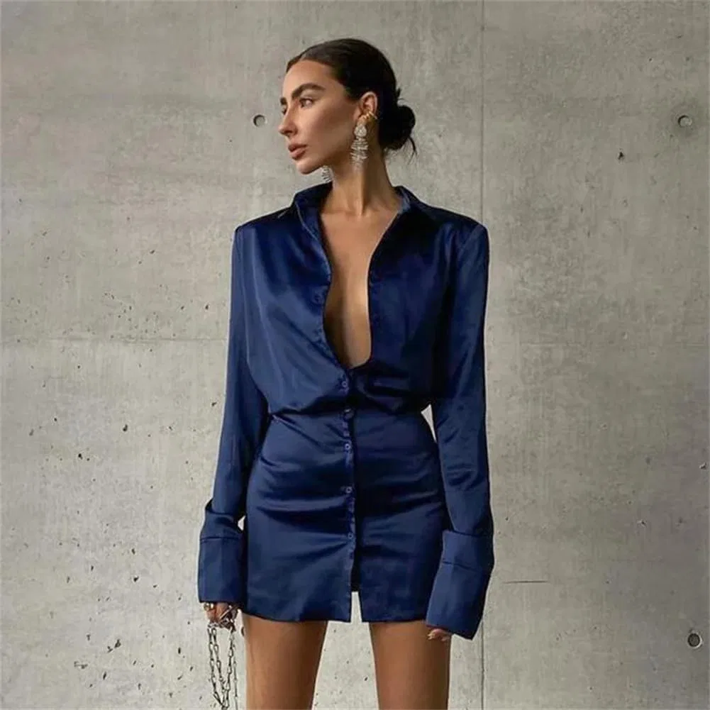 Женское мини-платье с V-образным вырезом Office Lady, Blue — фото 2