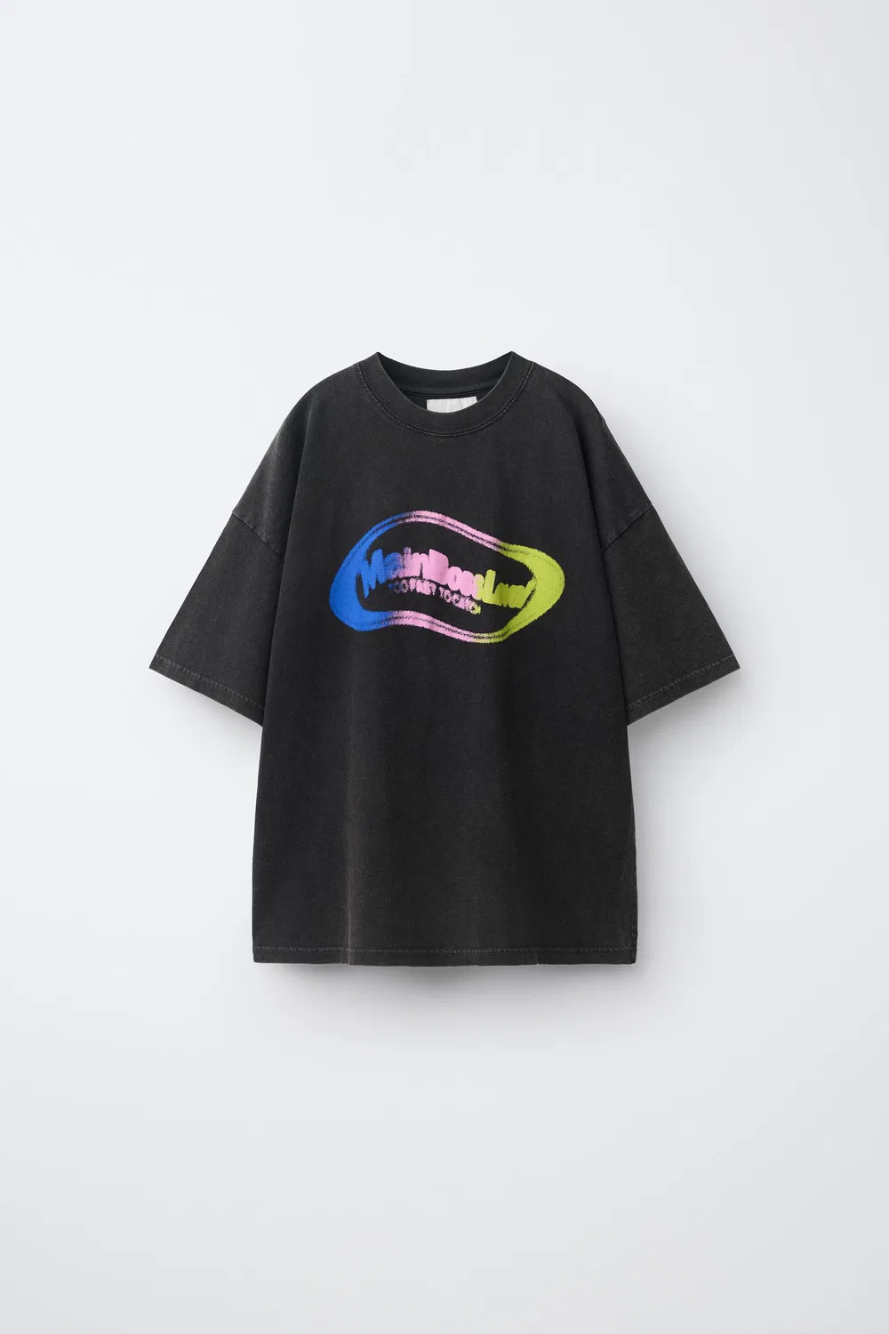 Футболка с принтом, имитирующим эффект потертости. ZARA, Dark anthracite