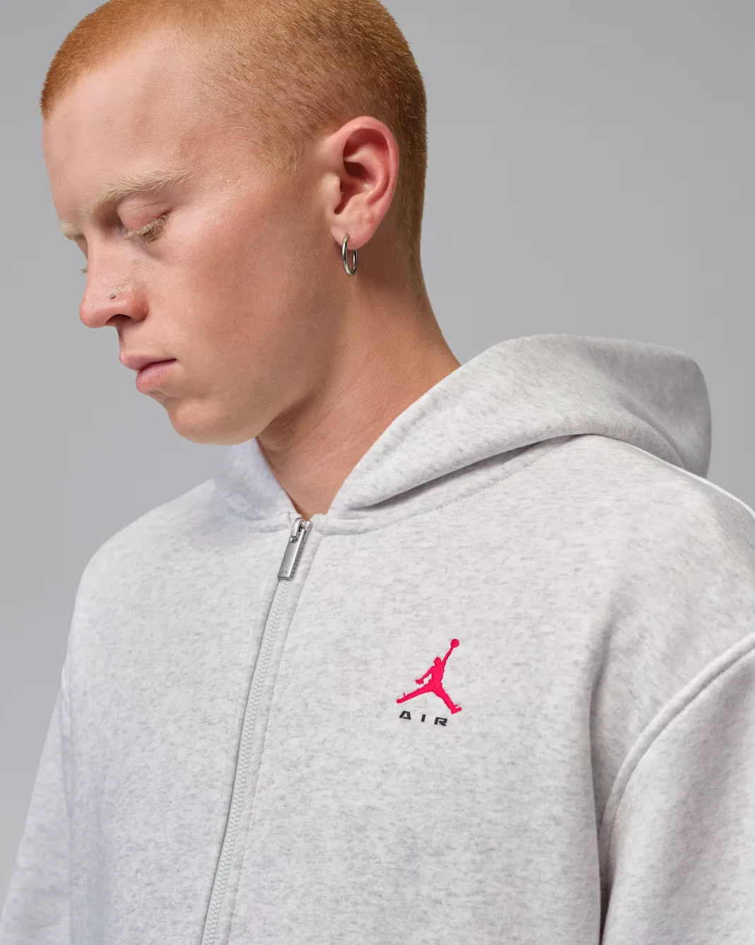 Мужская толстовка на молнии Jordan Brooklyn, Neutral Grey/Heather/University Red — фото 3