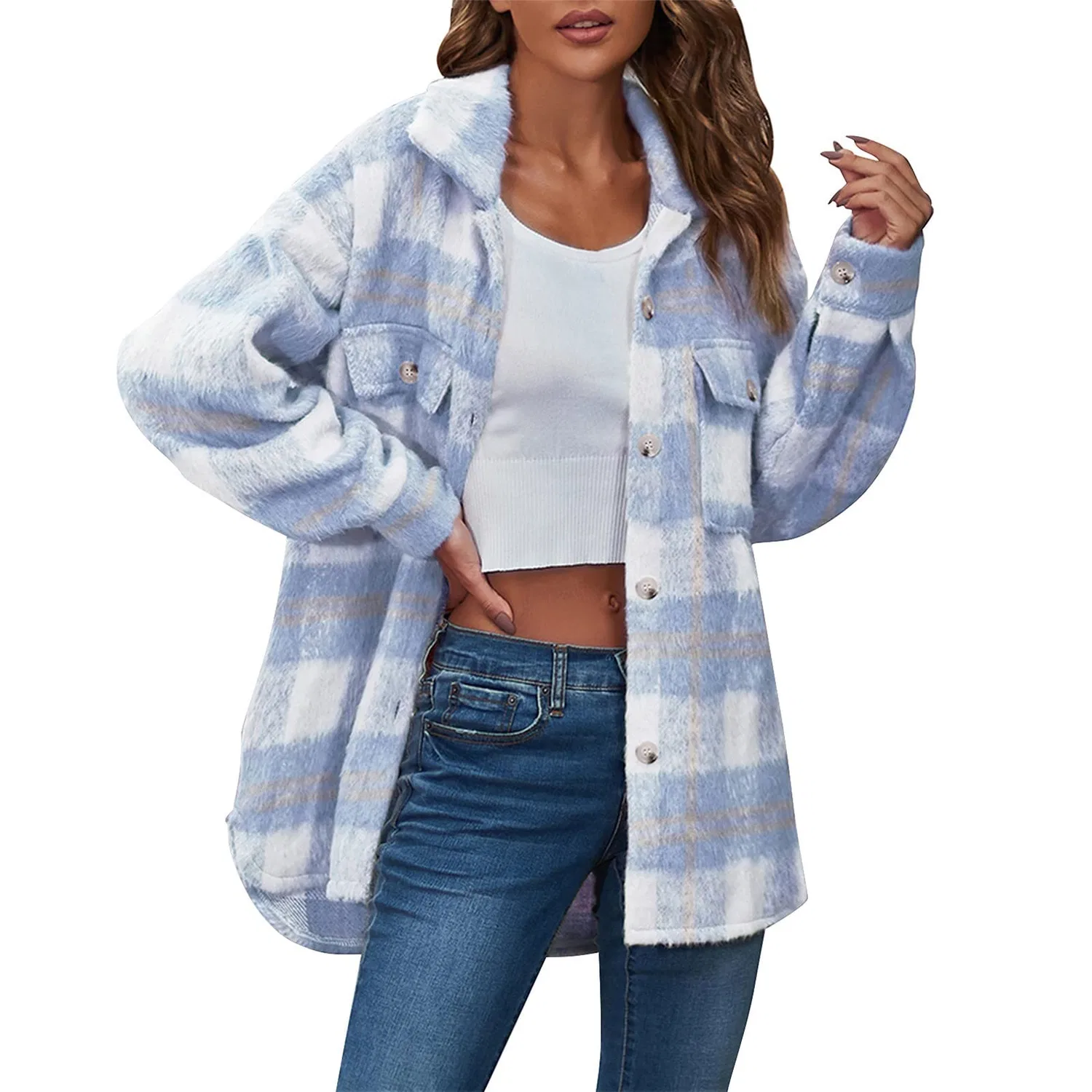 Женская рубашка с принтом в клетку Retro Y2k Fashion, blue