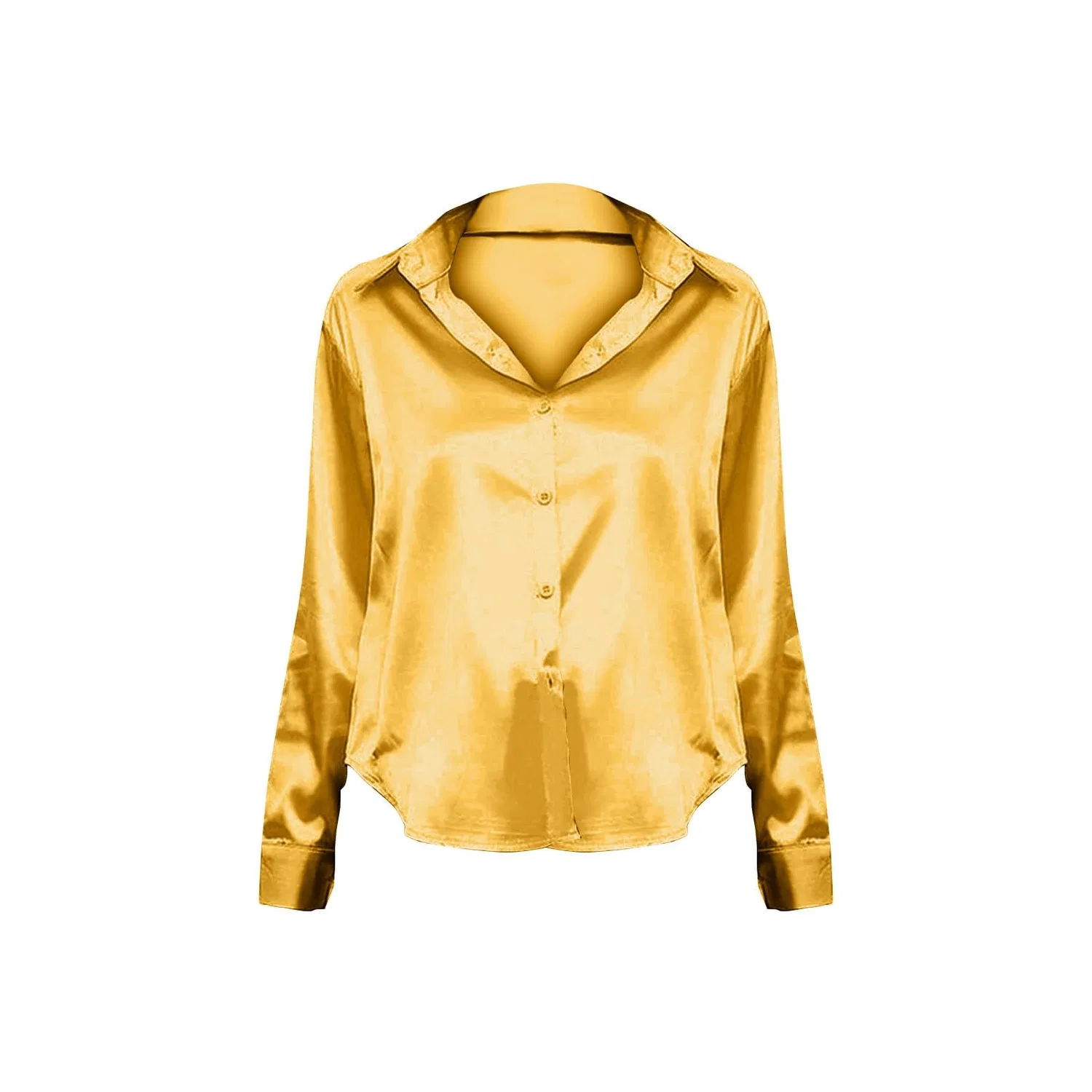 Женская атласная блузка с длинным рукавом V-образным вырезом, Yellow — фото 4