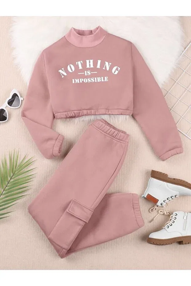 Детский комплект для девочек из свитшота и спортивных штанов с принтом Sportswear Keywest, Pink