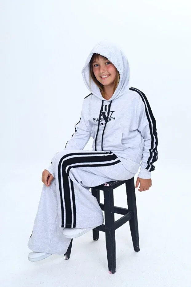 Детский спортивный комплект для девочек из футера Oversize 2 thread girls sports bottom & top tracksuit set Joui Co, Gray