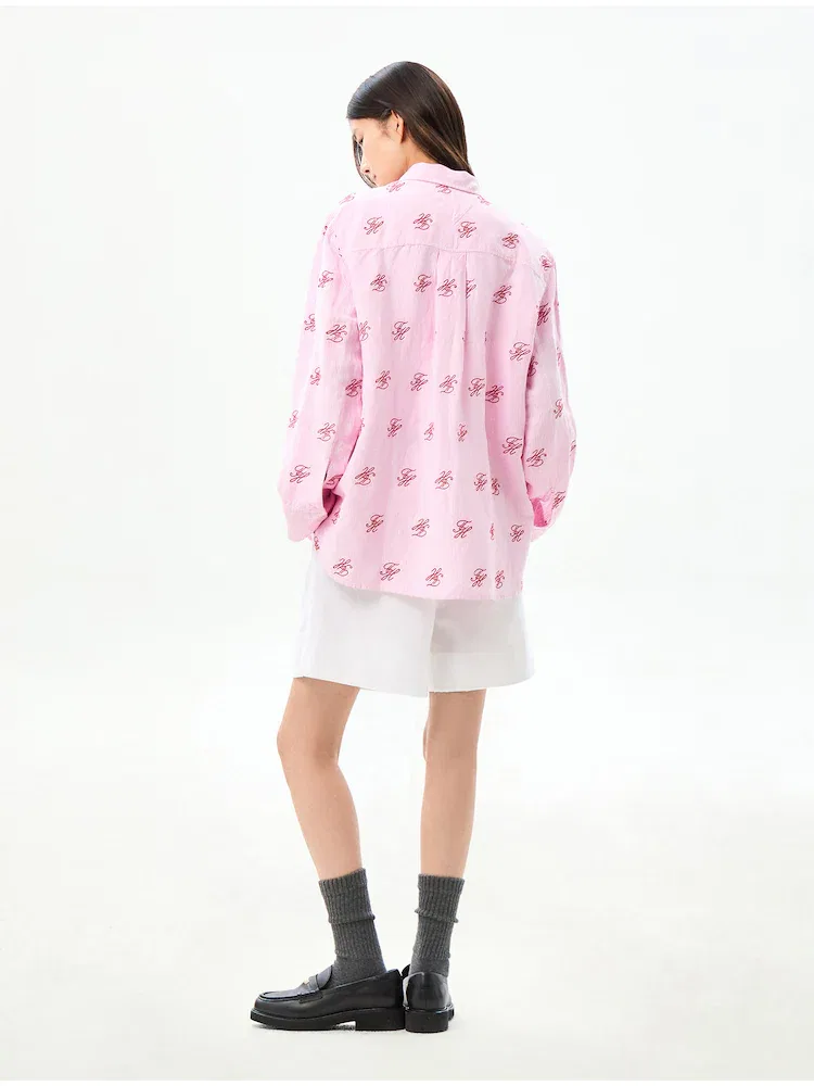 Рубашка свободного кроя из льна с логотипом TOMMY HILFIGER, Light Pink — фото 3