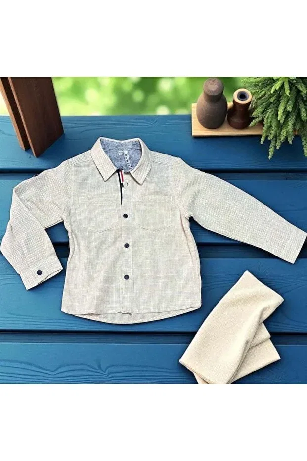 Детская рубашка с длинным рукавом текстурированная Nanica Kids, Beige
