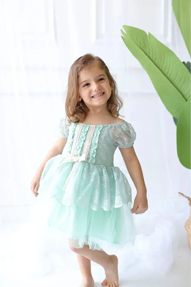 Детское платье для девочек с цветочным принтом Magnolia girl's dress Aysskids, Water Green