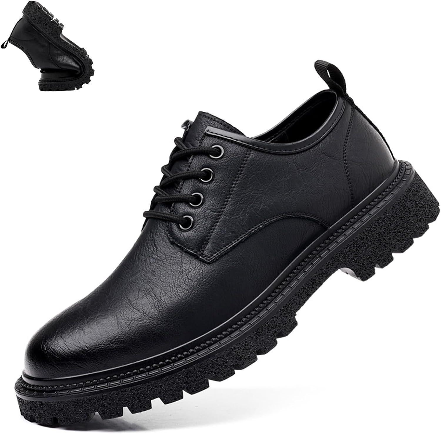 

Мужские классические туфли с шнуровкой из натуральной кожи, винтажные оксфорды, модные повседневные дерби с круглым носком, удобные нескользящие низкие деловые туфли Amazideal, черный