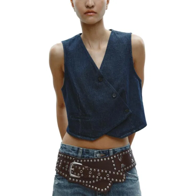 Женский жилет с V-образным вырезом Dark Indigo ZARA — фото 4