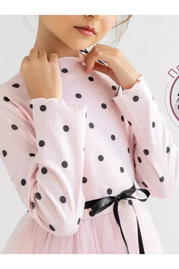 Детское платье для девочек с принтом в горошек Nc Gift, Long-Pink — фото 2