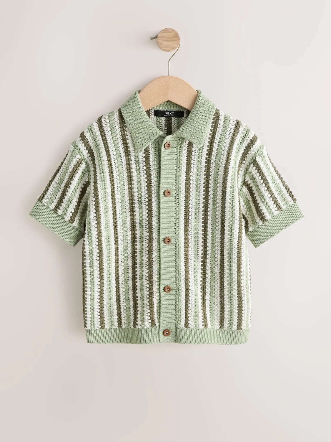 Поло вязаное в полоску, Green Knitted Stripe Polo Shirt Next, зеленый