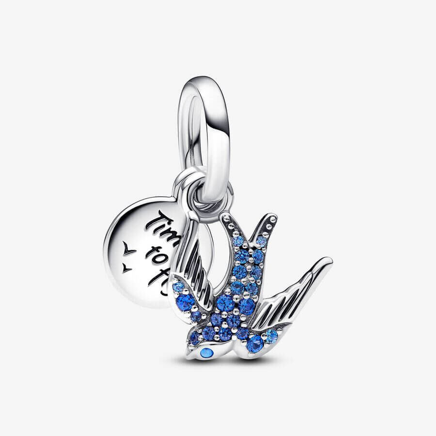

Шарм-подвеска Pandora Moments Sparkling Swallow & Quote Double, серебро/синий