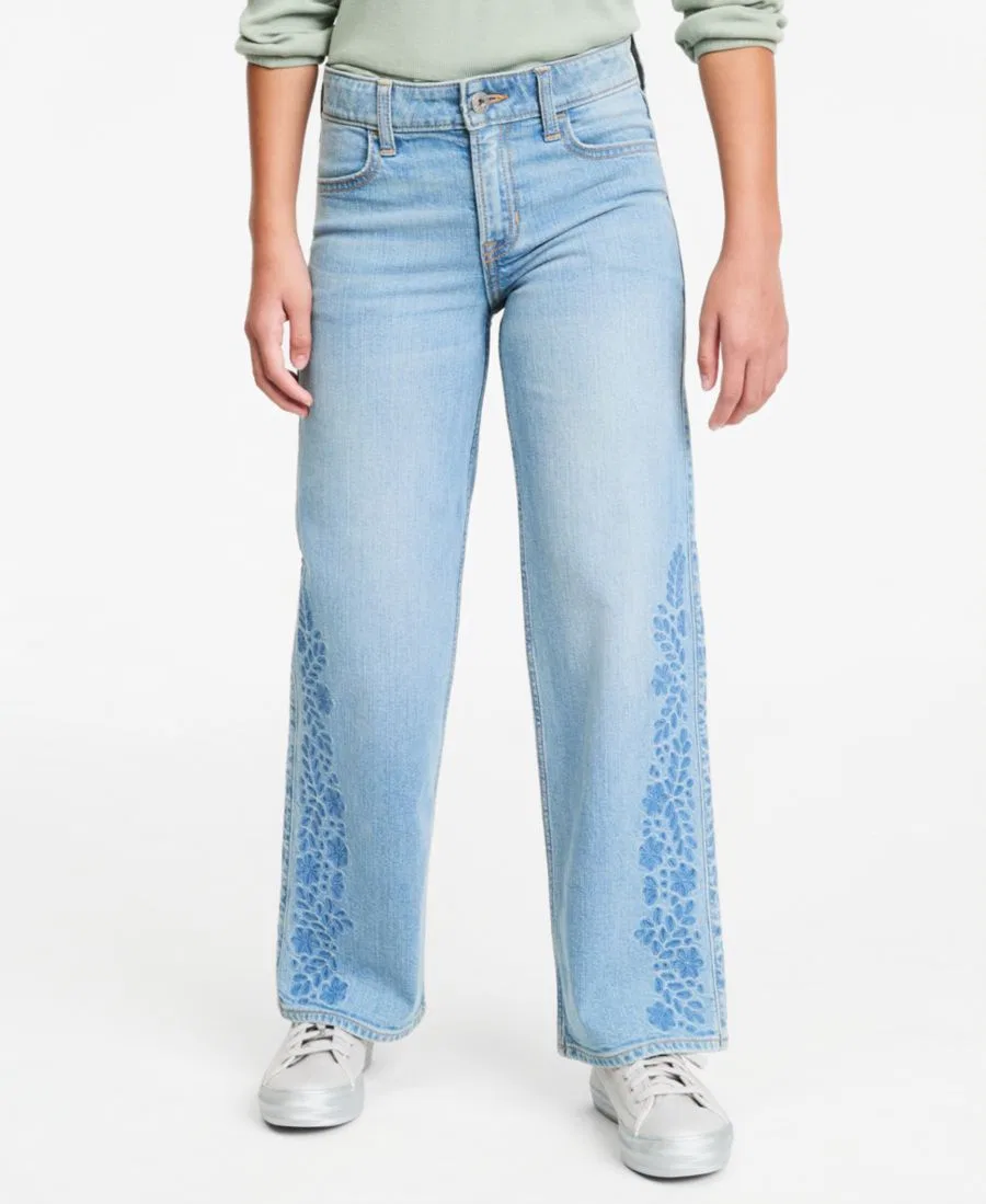 Джинсы с завышенной талией и вышивкой Embroidered High-Rise Jeans abercrombie kids, Light Pastel Blue