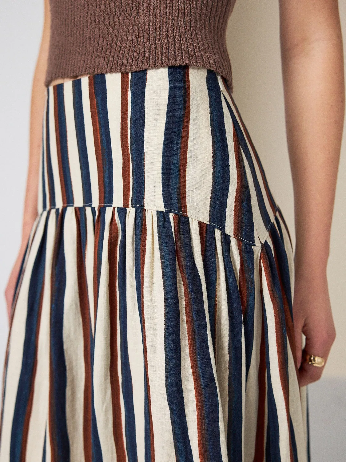 Юбка макси с заниженной талией, полоска Next, Navy/Ecru/Brown Stripe — фото 4
