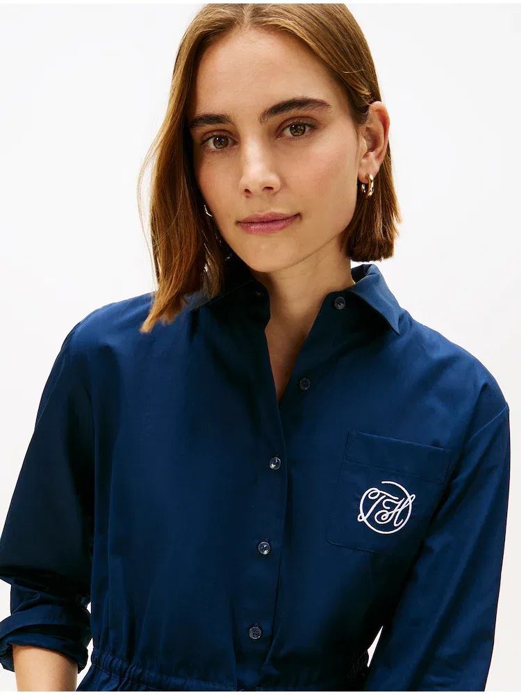 Платье-рубашка из хлопка Poplin Flare Shirt Dress TOMMY HILFIGER, Navy — фото 3