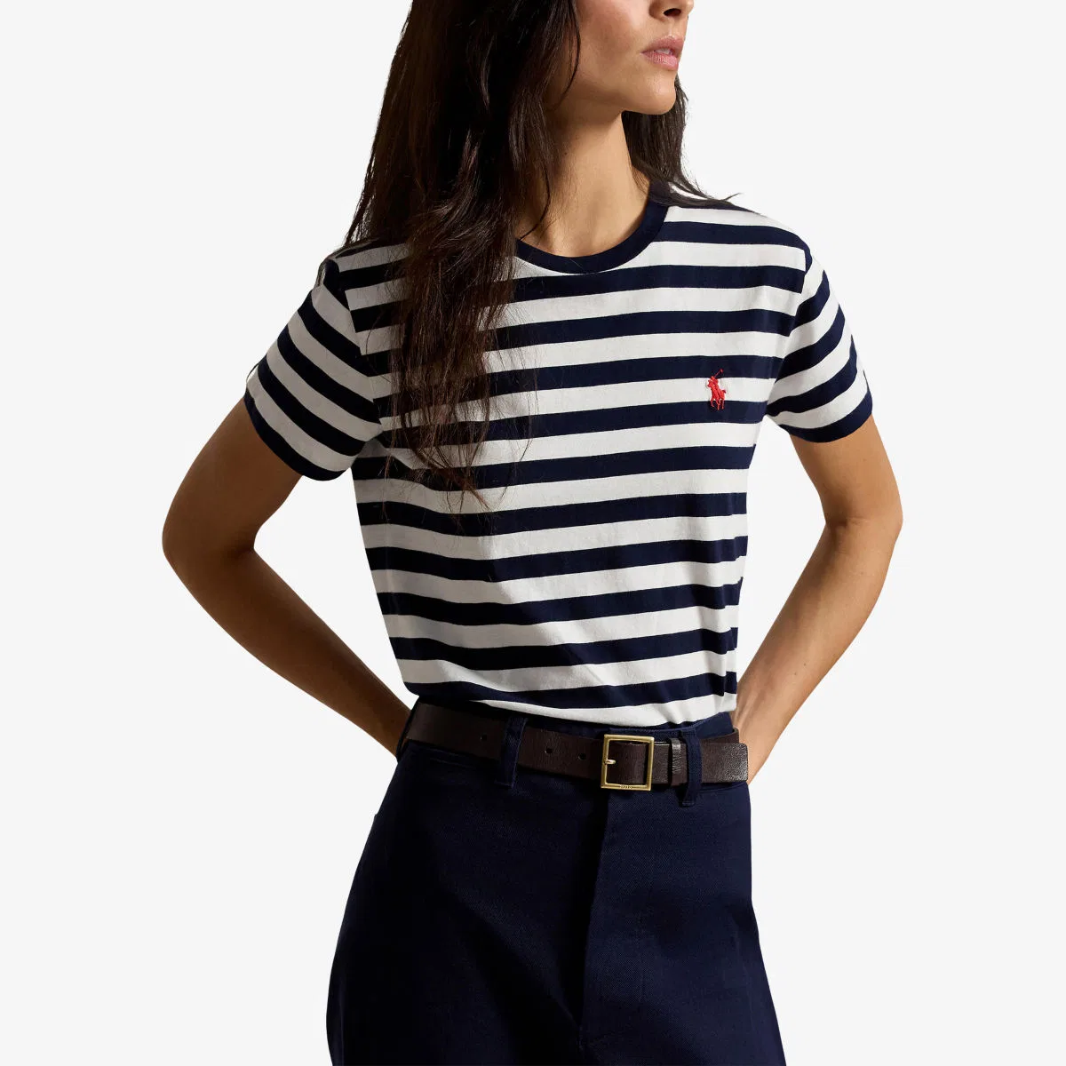 Футболка из хлопкового трикотажа с полосатым принтом Polo Ralph Lauren, белый/темно-синий — фото 3