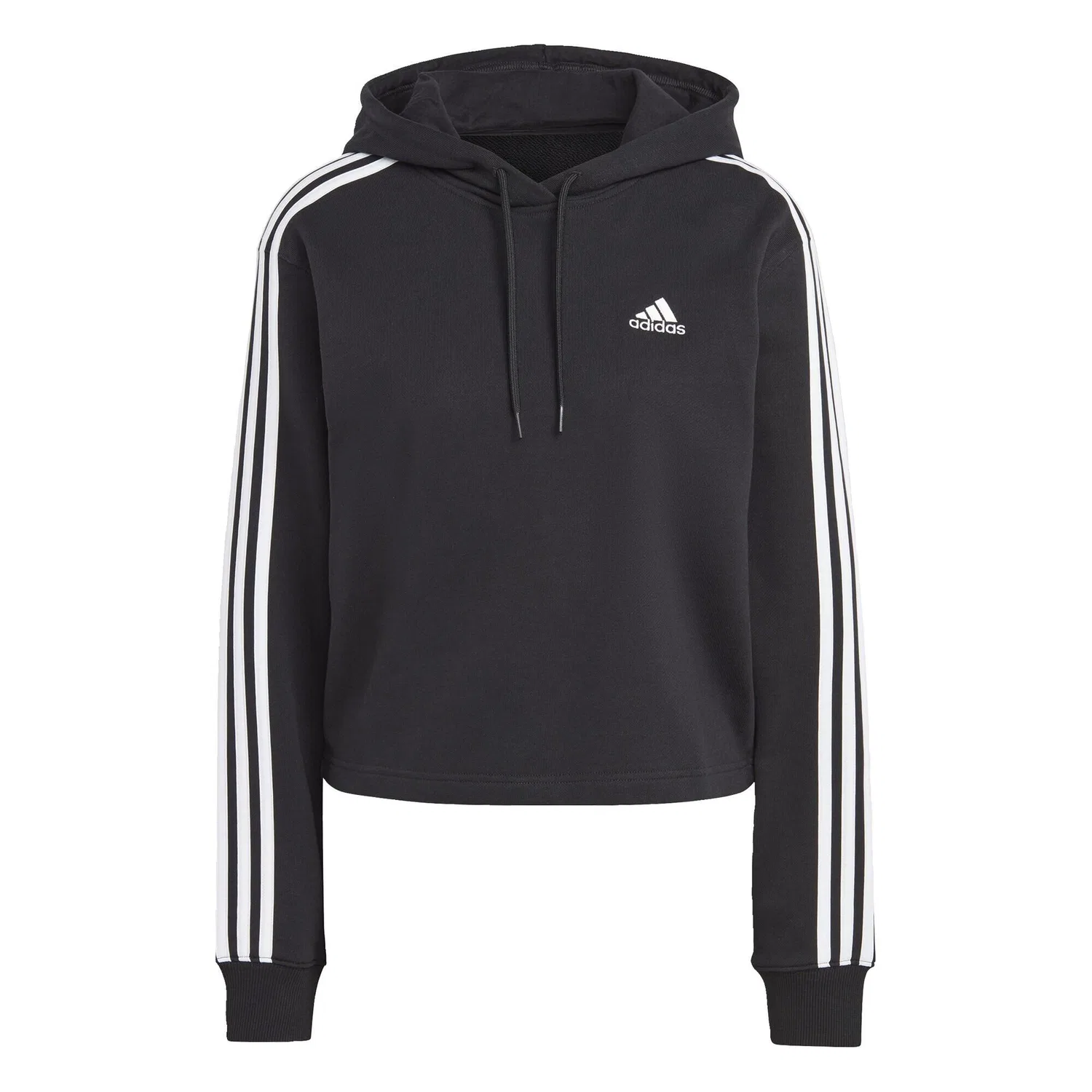 Женское укороченное худи с капюшоном Essentials 3-Streifen French Terry Crop Hoodie Adidas, Schwarz Weiss — фото 2